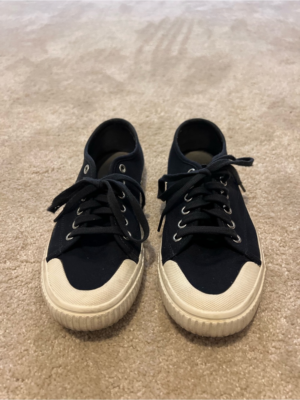 Tretorn J Crew Navy Canvas Low-Top Sneakers with Cream Toe